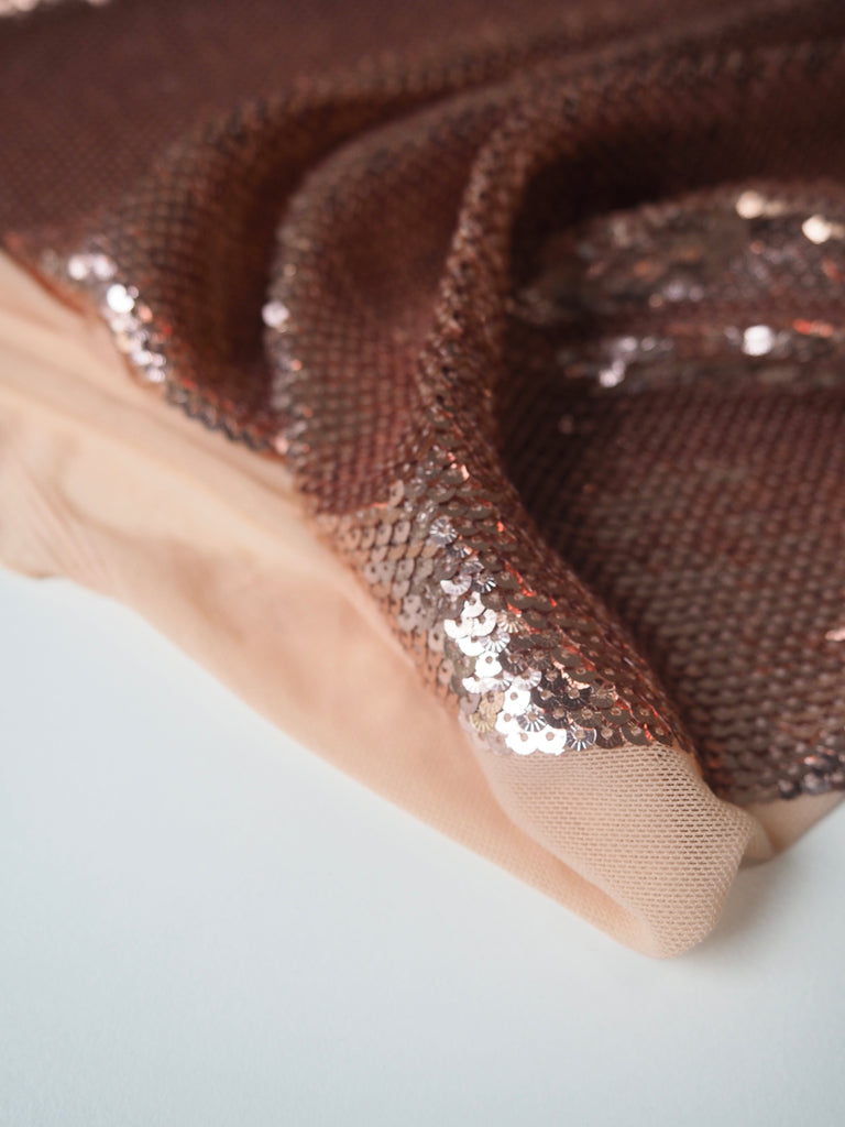 Rose Gold Sunburst Sequin Stretch Mesh