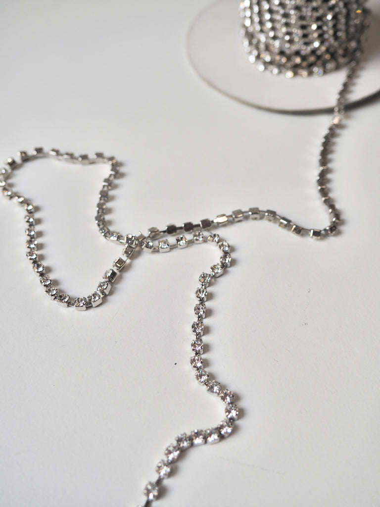 Clear Crystal Silver Cup Chain 3mm