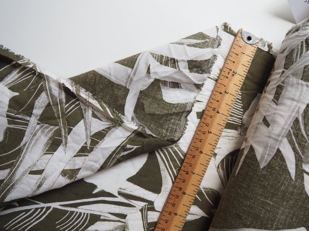 Khaki Green Palm Print Cotton Lawn