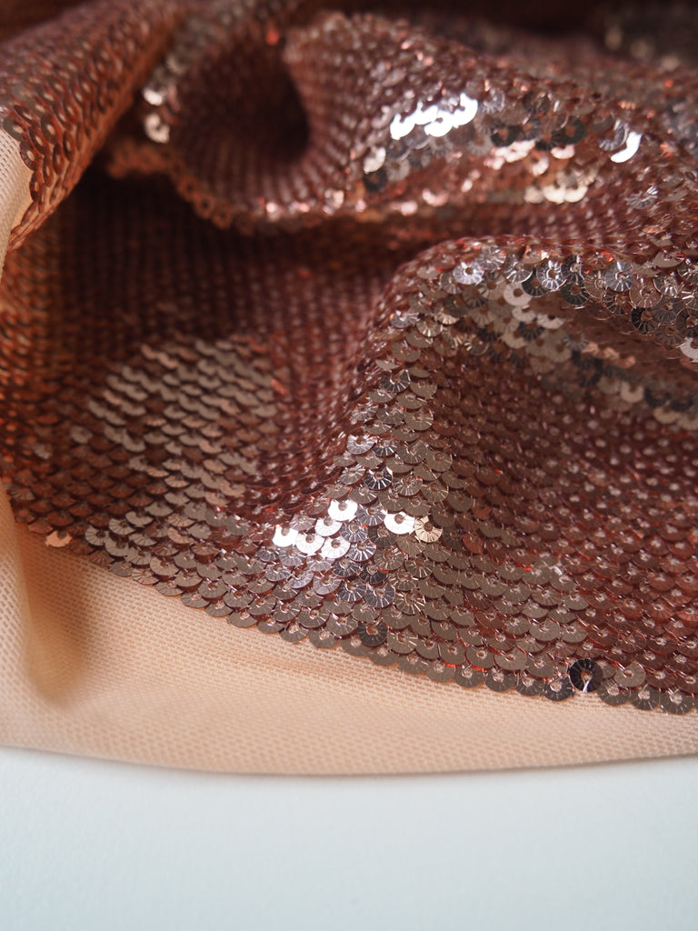 Rose Gold Sunburst Sequin Stretch Mesh