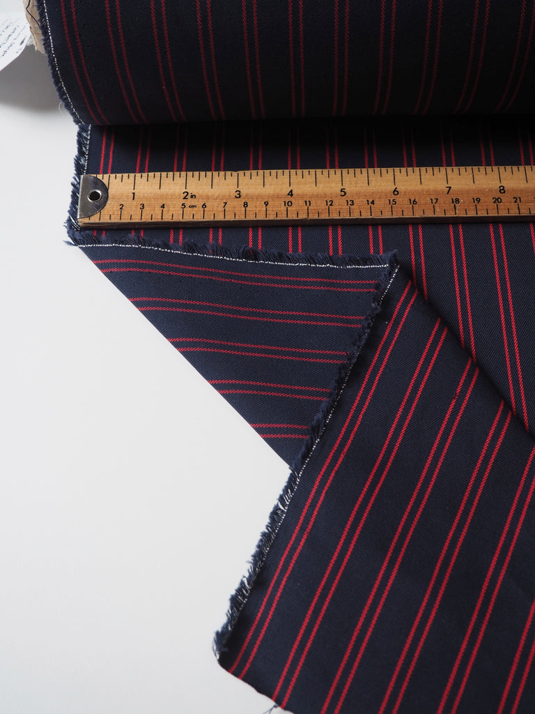 Red + Navy Stripe Cotton Twill