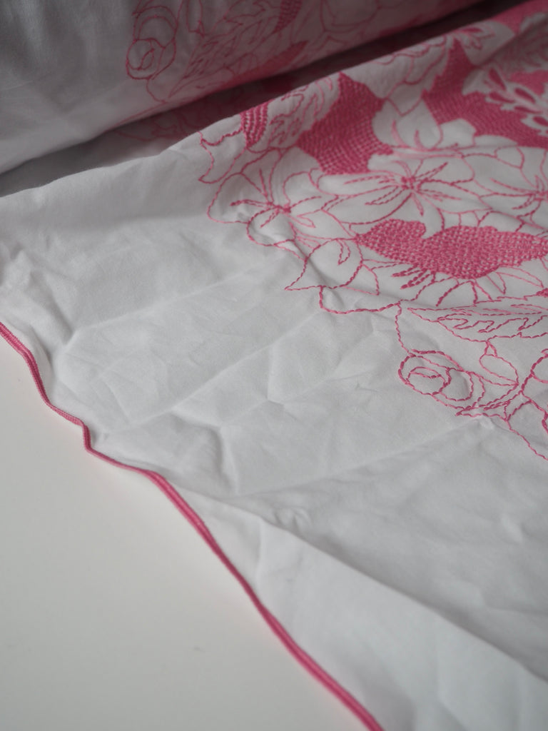 Pink Floral Embroidered Cotton Voile