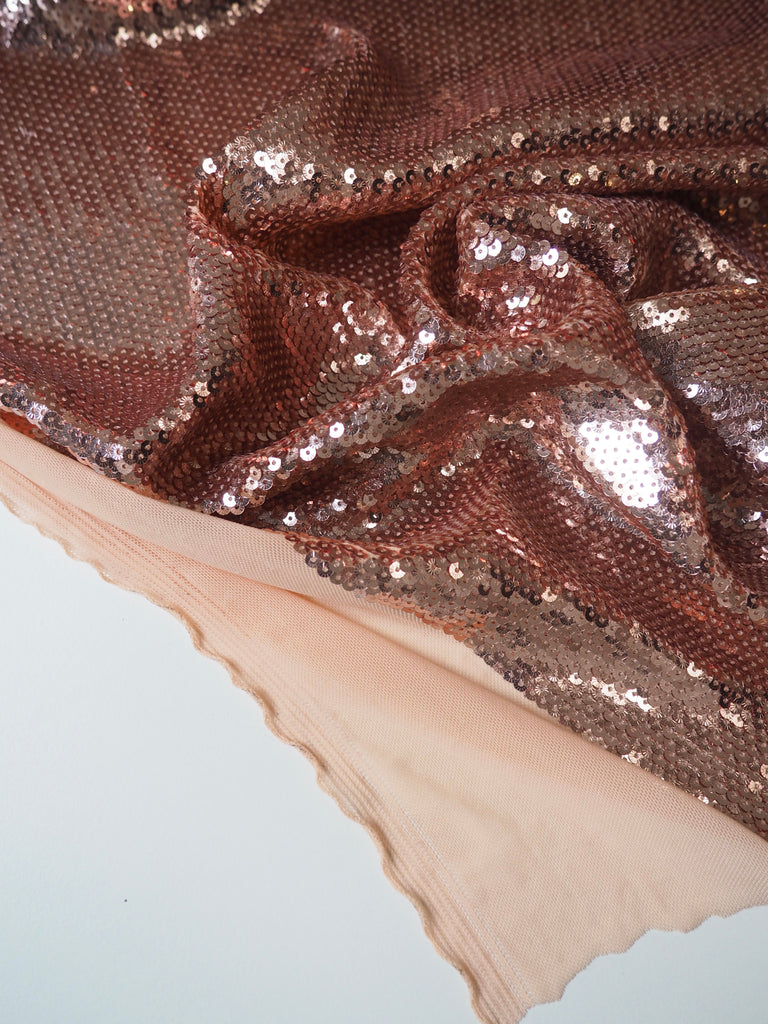 Rose Gold Sunburst Sequin Stretch Mesh