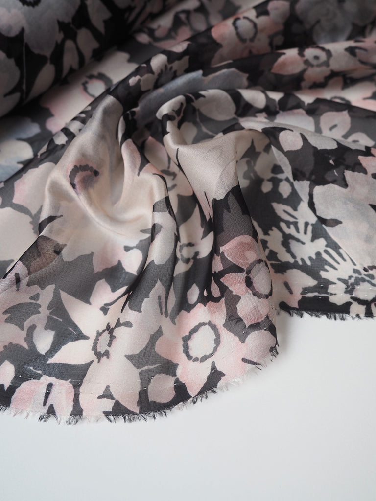 Black Floral Silk Chiffon