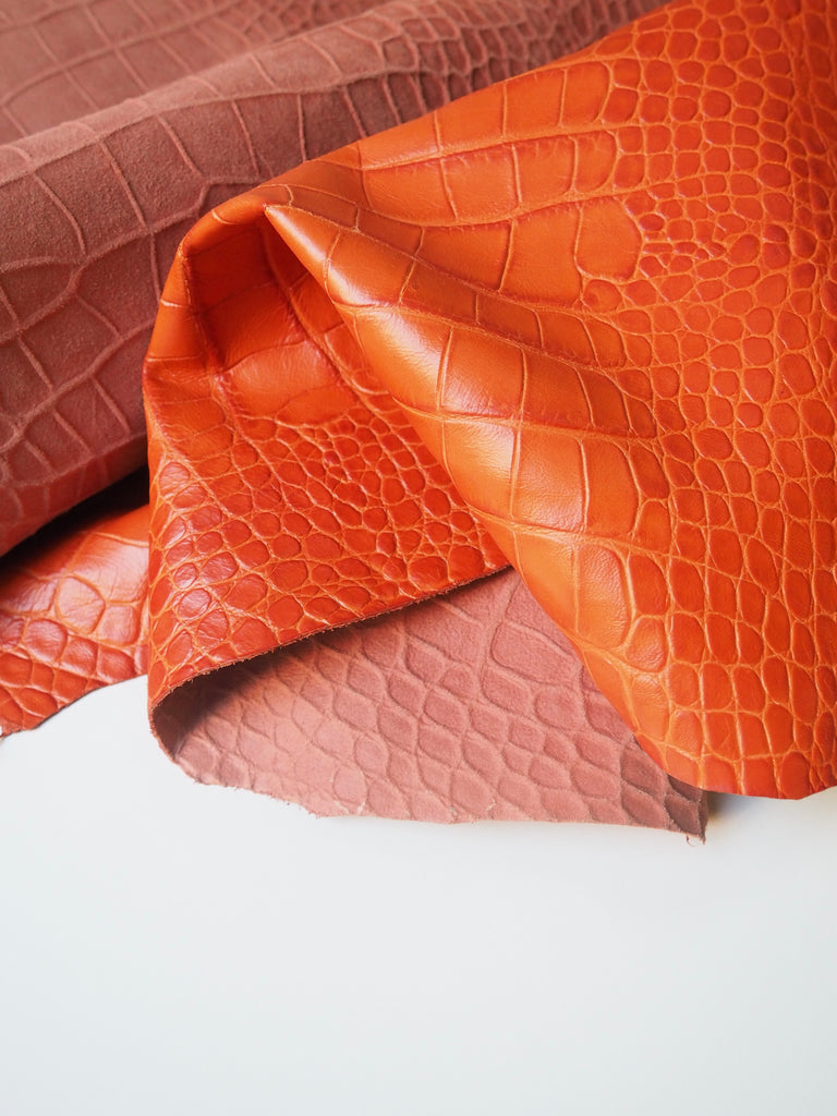 Orange Embossed Crocodile Calfskin