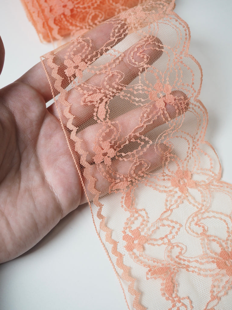 Peach Ribbon Floral Lace Trim 8.5cm