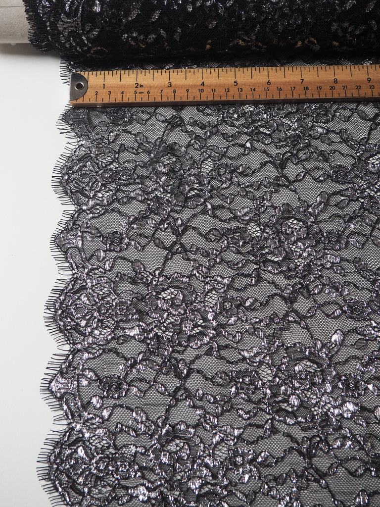 Black Silver Lurex Scallop Lace