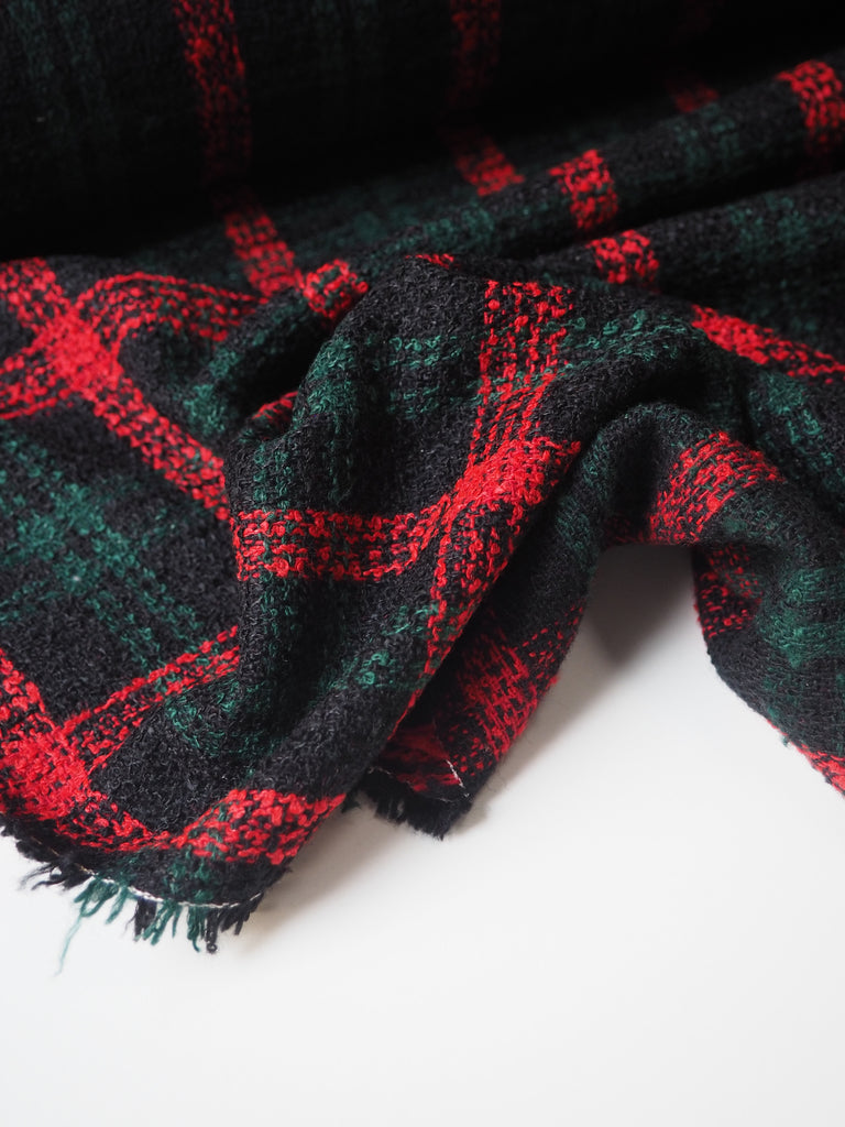 Red + Green Check Wool Blend Tweed