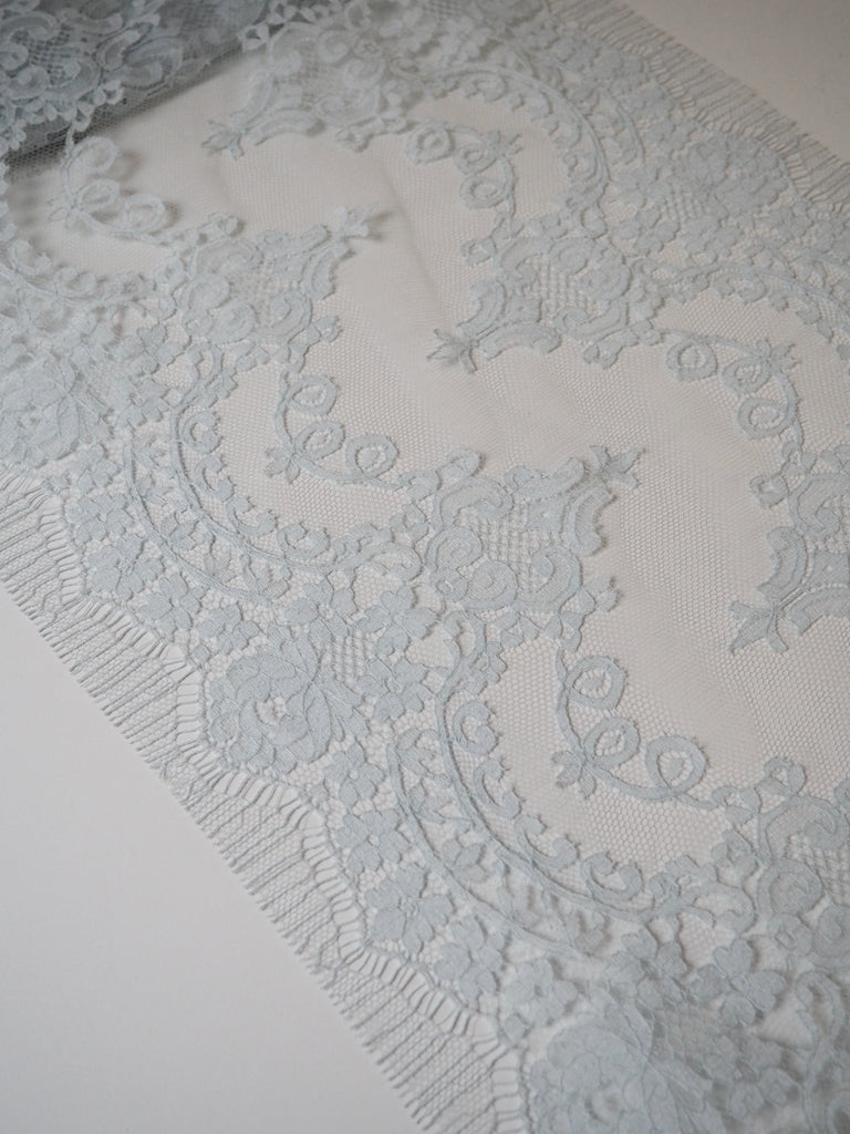 Pale Blue Swirl Scallop Eyelash Lace Trim 37cm