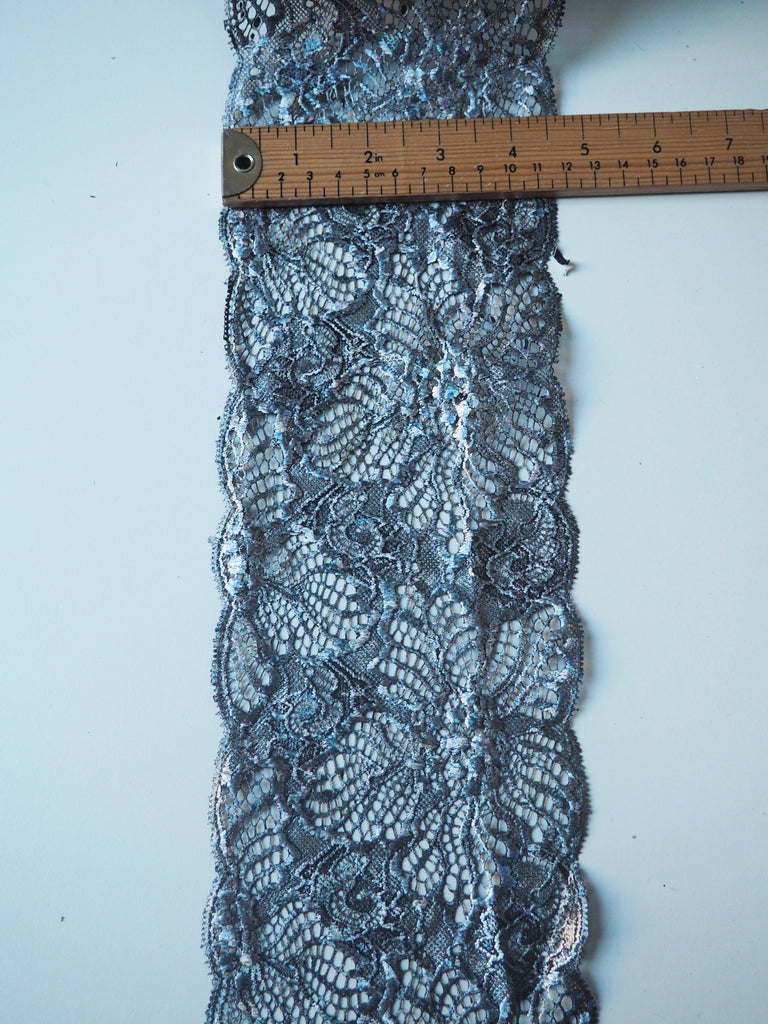 Denim Foliage Foiled Scallop Lace Trim 12cm