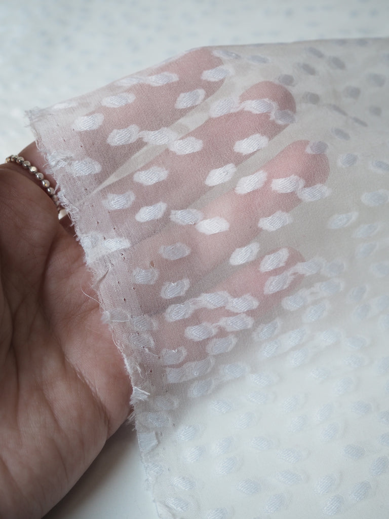 White Spotted Silk Jacquard Chiffon