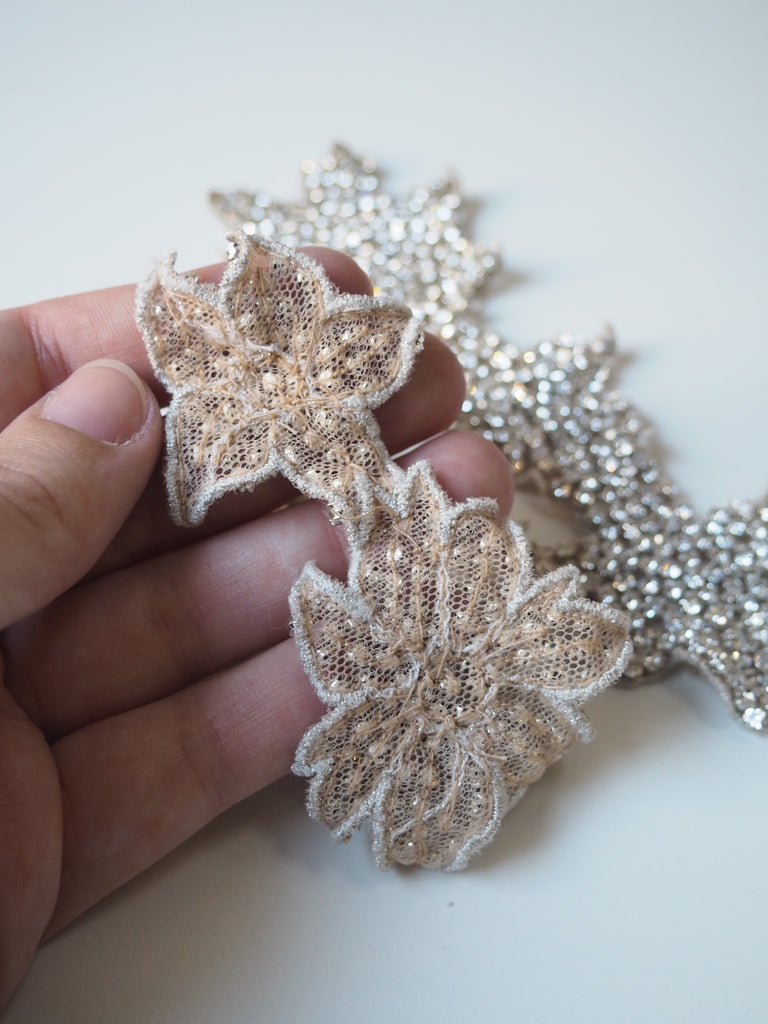 Hand Beaded Medium Silver Floral Crystal Appliqué