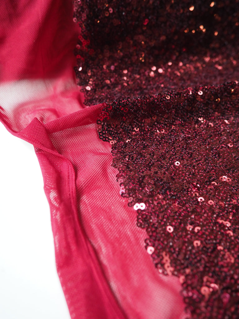 Wine Sequin Stretch Mesh