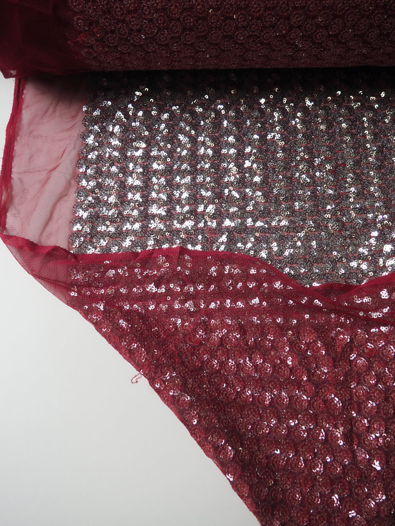 Silver + Red Dot Sequin Tulle