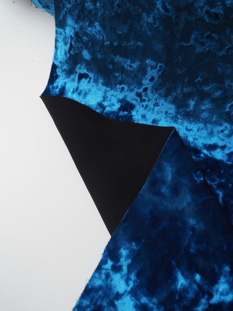 Cobalt Crepe Bonded Crushed Velvet