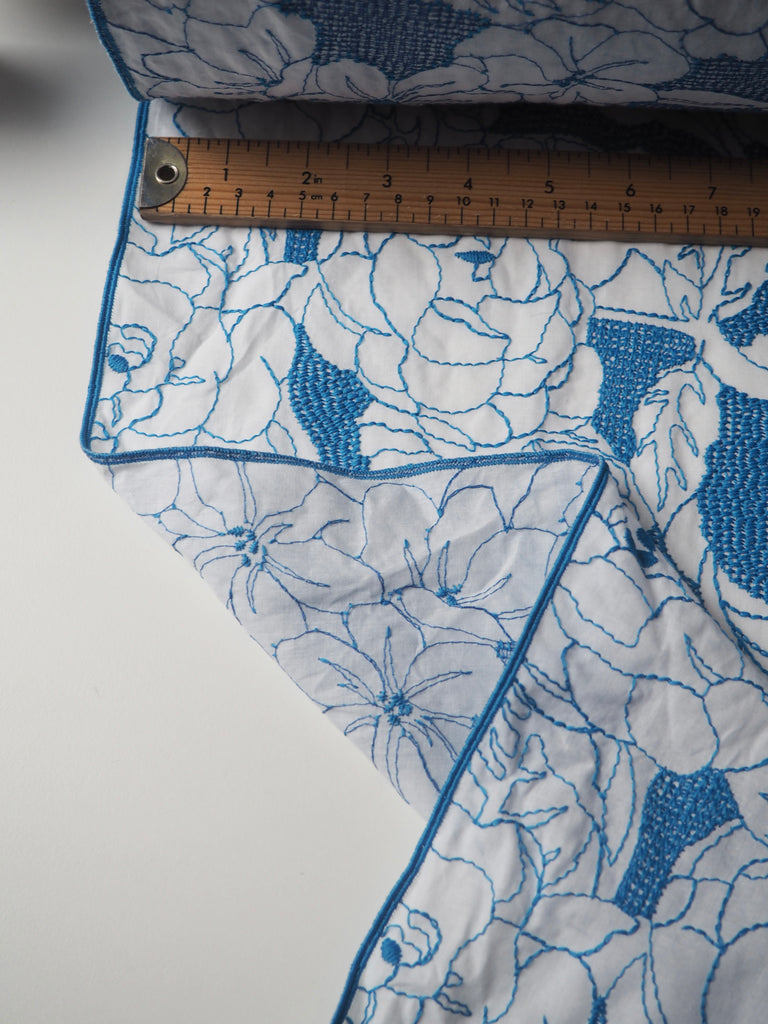 Blue Floral Embroidered Cotton Voile