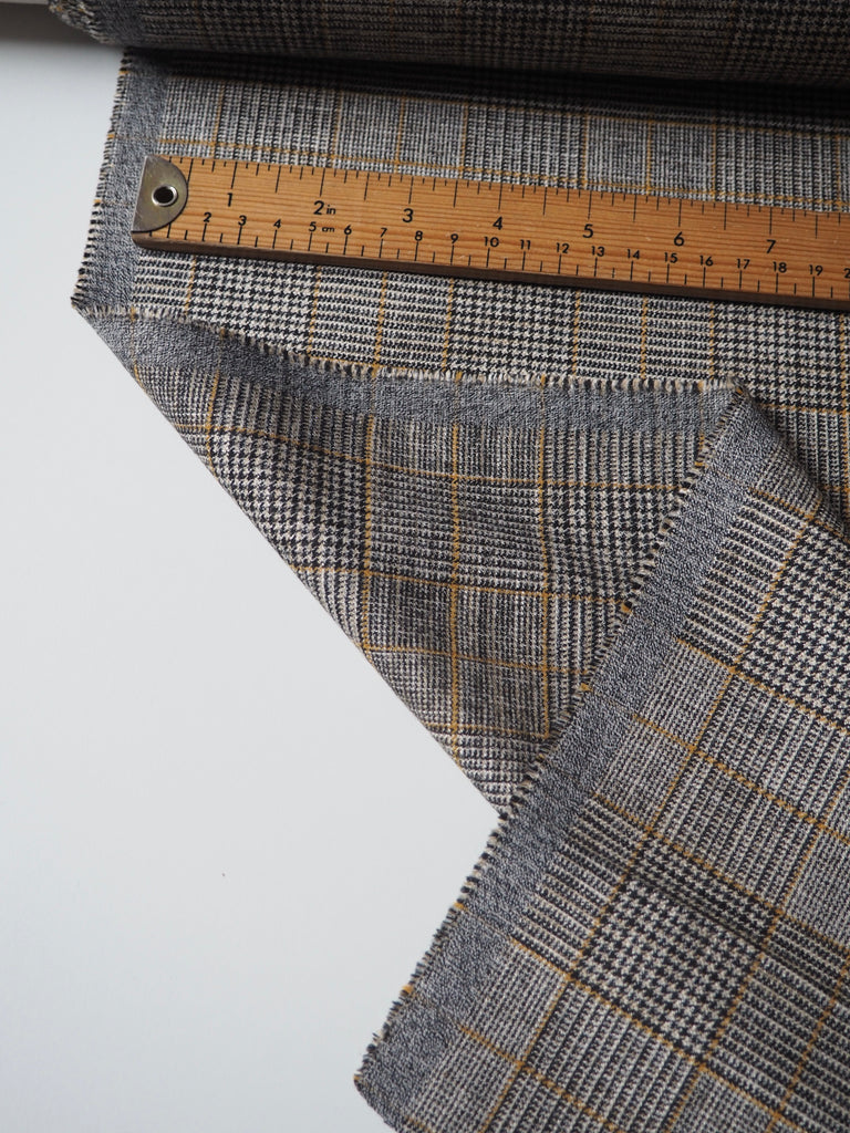 Yellow Houndstooth Stretch Viscose Check