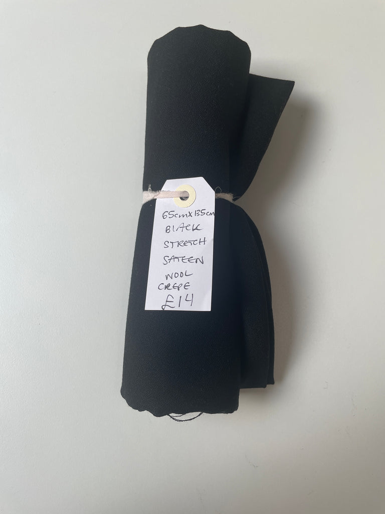 Black Stretch Sateen Wool Crepe Remnant