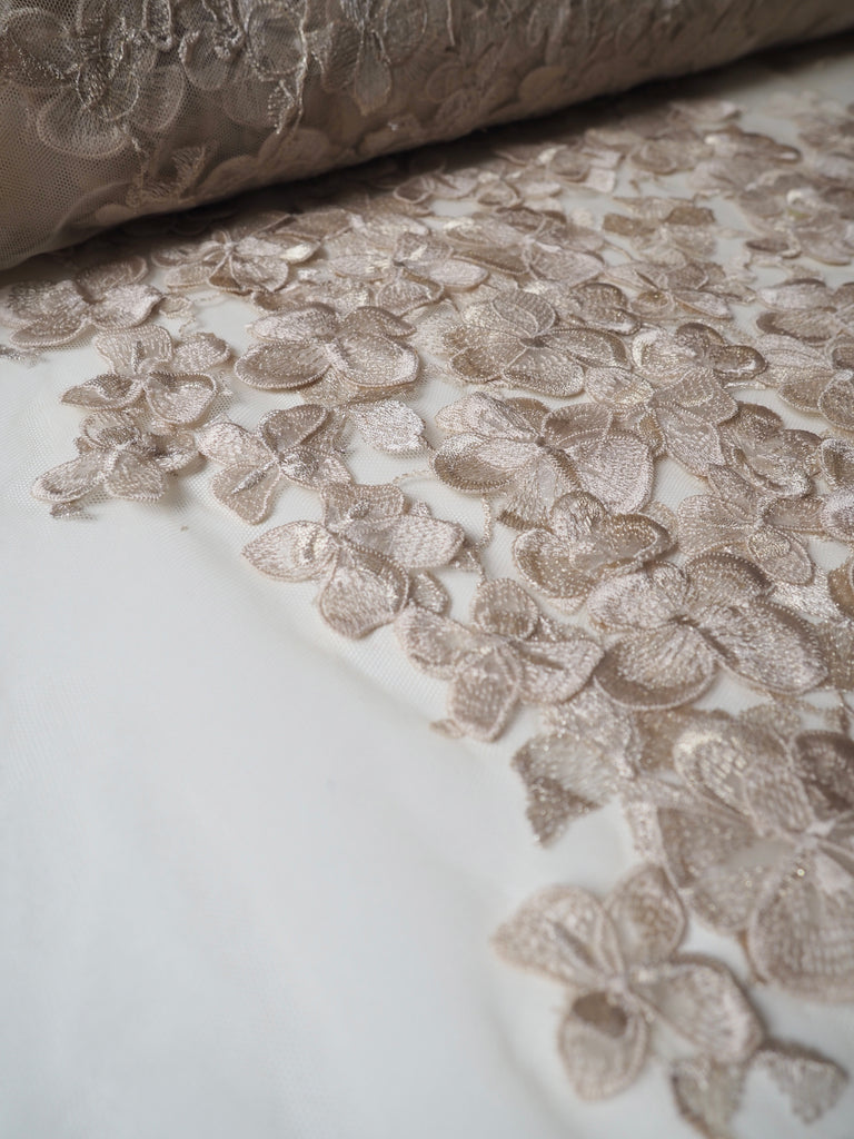 Champagne Embroidered Floral Applique Tulle