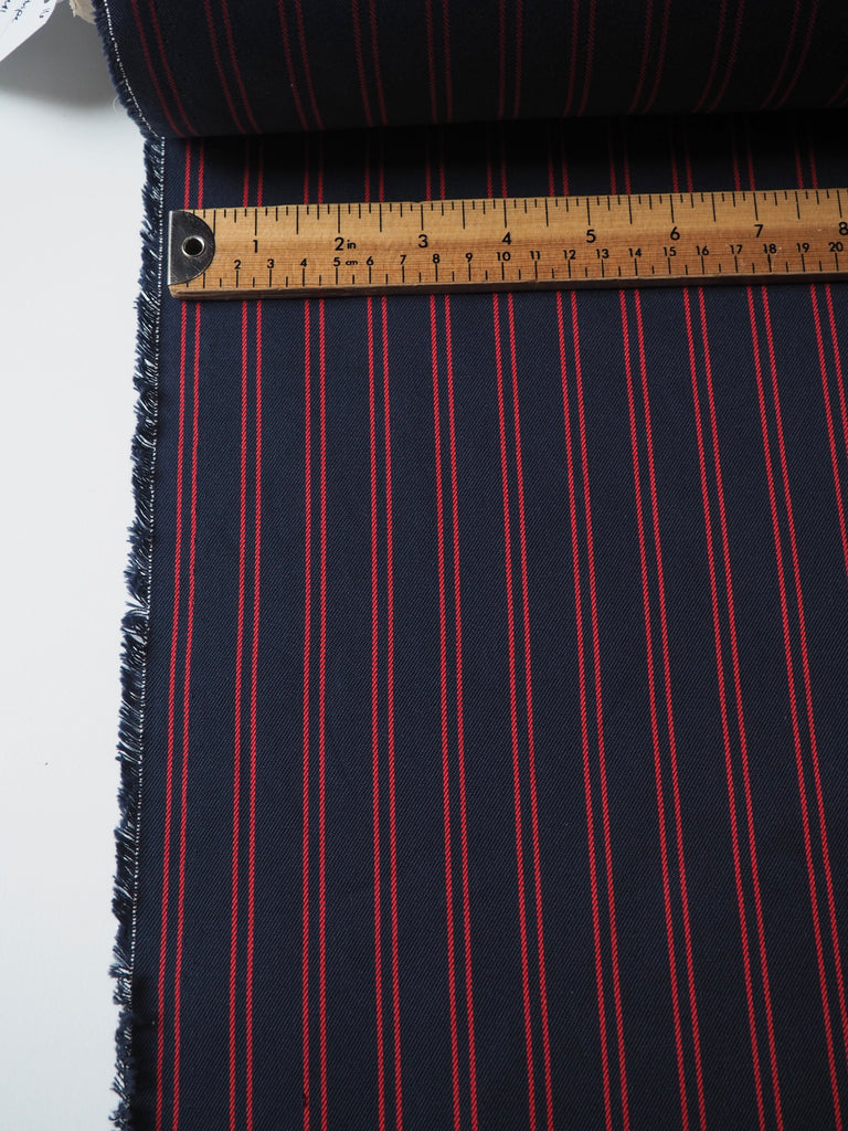 Red + Navy Stripe Cotton Twill