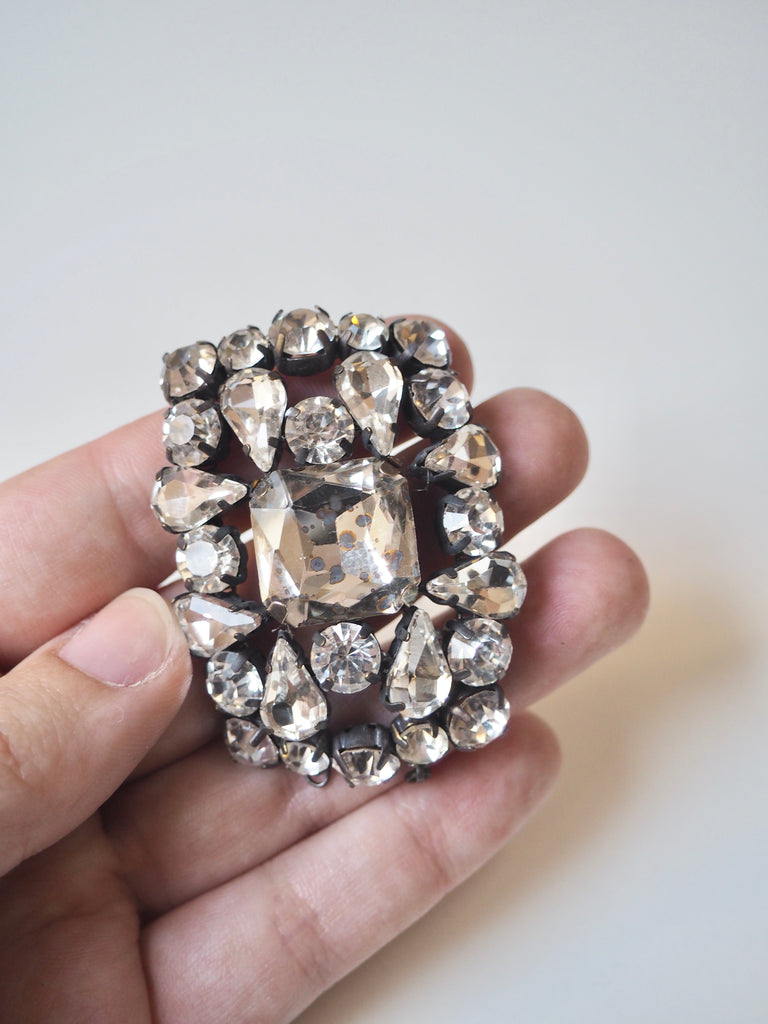 Clear + Black Crystal Square Brooch
