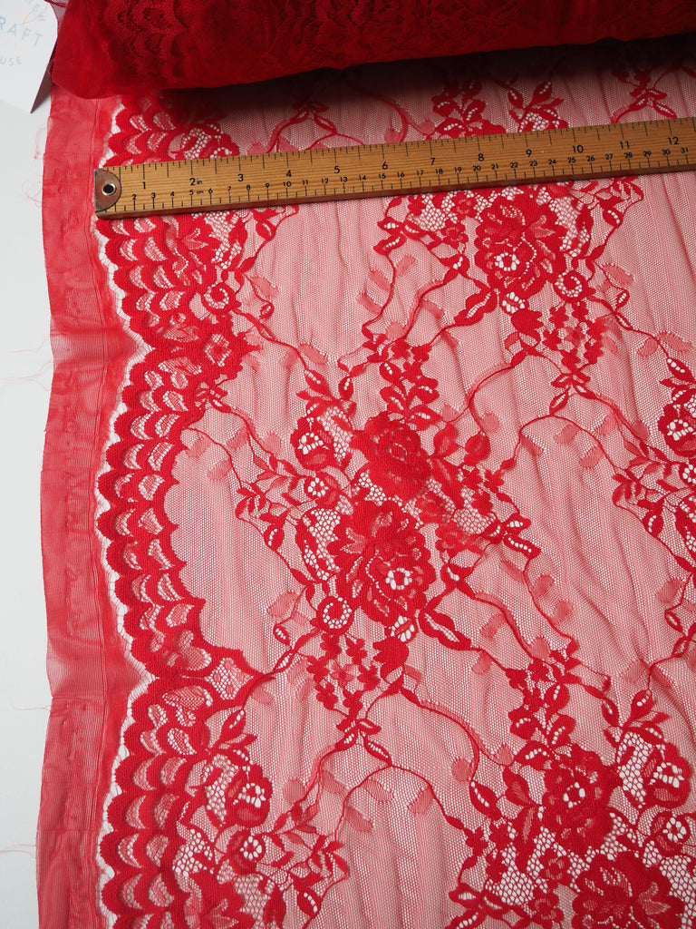 Red Floral Motif Scallop Lace