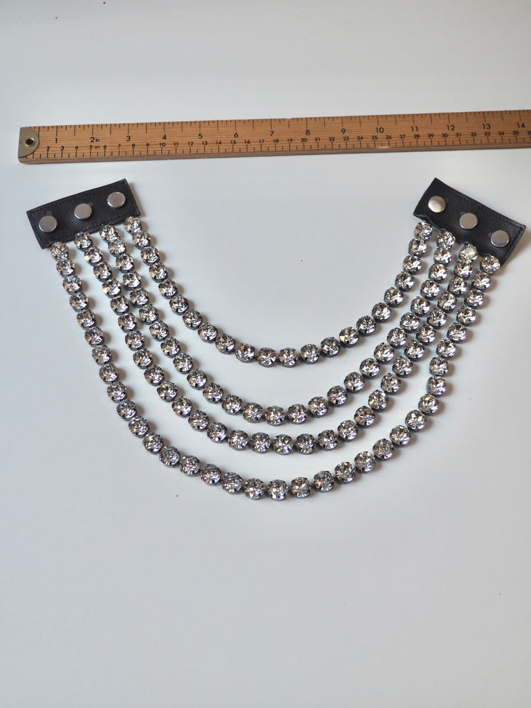 Crystal + Black Leather 4 Strand Accessory