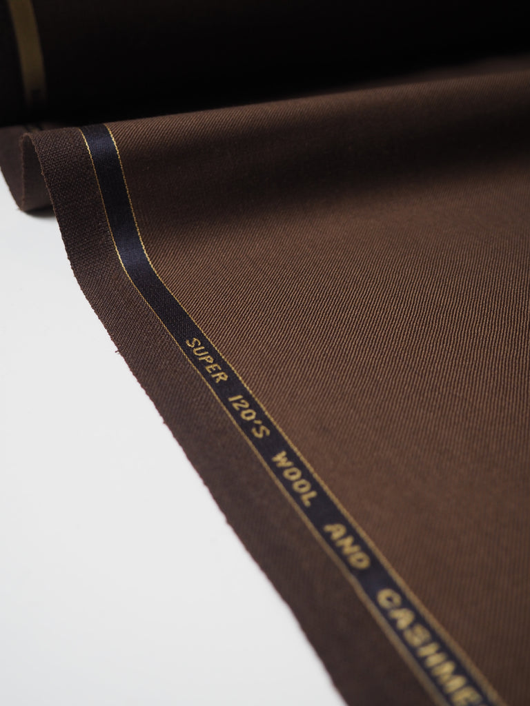 Espresso Wool + Cashmere Twill Super 120's