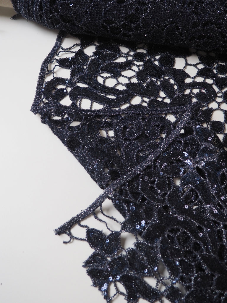 Navy Lurex Sequin Guipure Lace