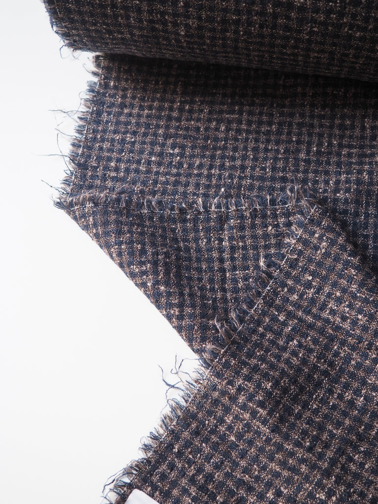 Indigo + Brown Check Linen Bouclé