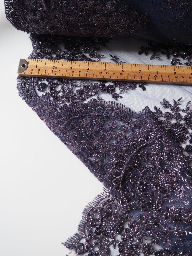 Deep Purple Lurex Floral Beaded Tulle