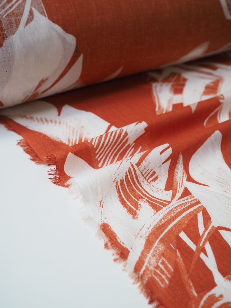 Copper Palm Print Cotton Lawn