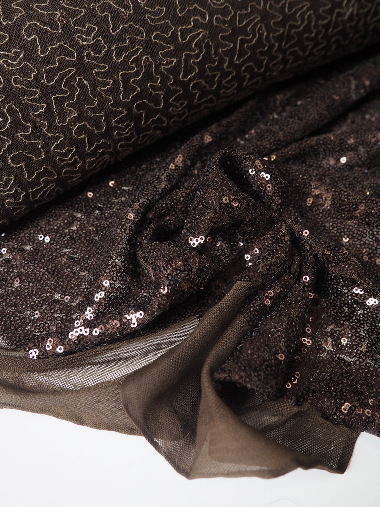 Brown Sequin Stretch Mesh