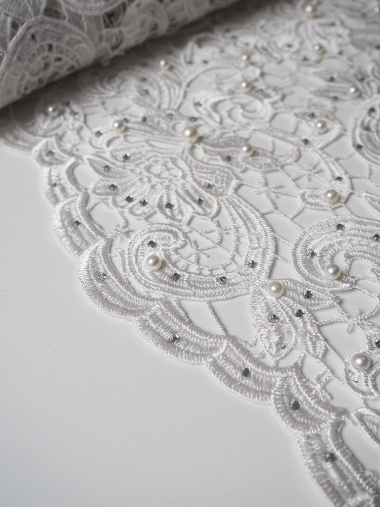 White Pearl + Diamanté Guipure Lace