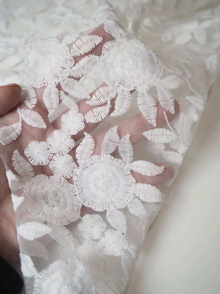 White Dancing Floral Embroidered Tulle