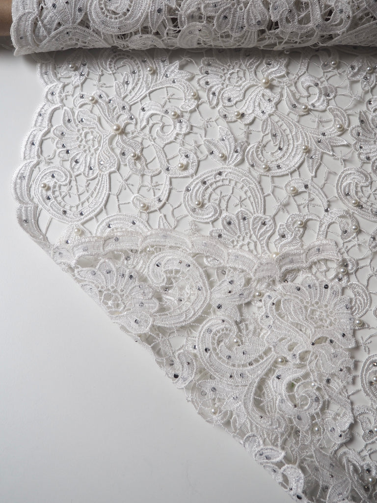 White Pearl + Diamanté Guipure Lace