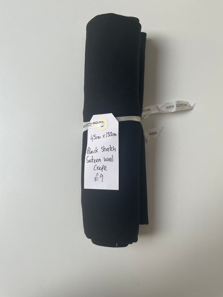 Black Stretch Sateen Wool Crepe Remnant