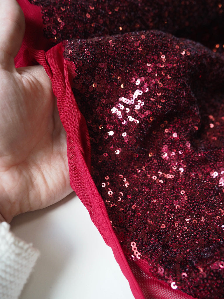 Wine Sequin Stretch Mesh