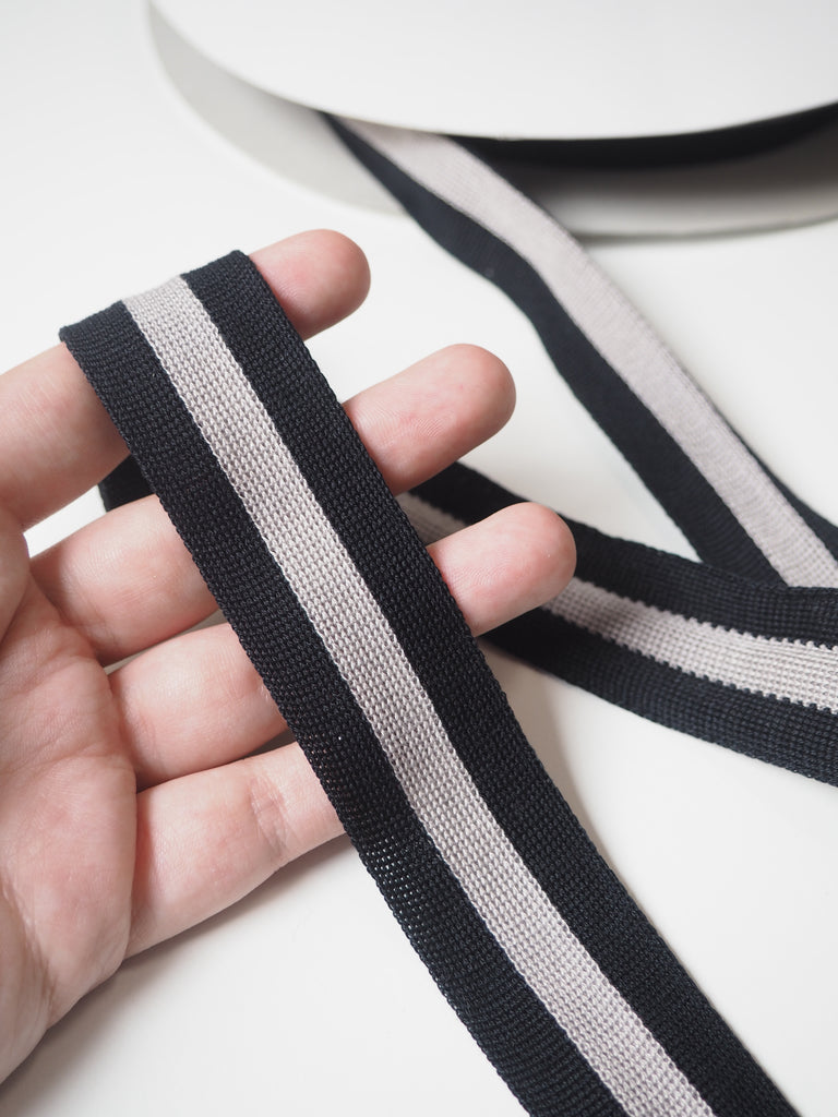 Shindo Grey + Black Stripe Cotton Knit Tape 30mm