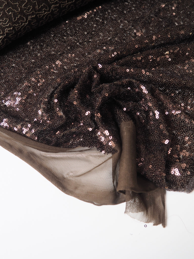 Brown Sequin Stretch Mesh