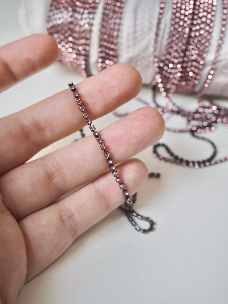 Pink Crystal Gunmetal Cup Chain 2mm