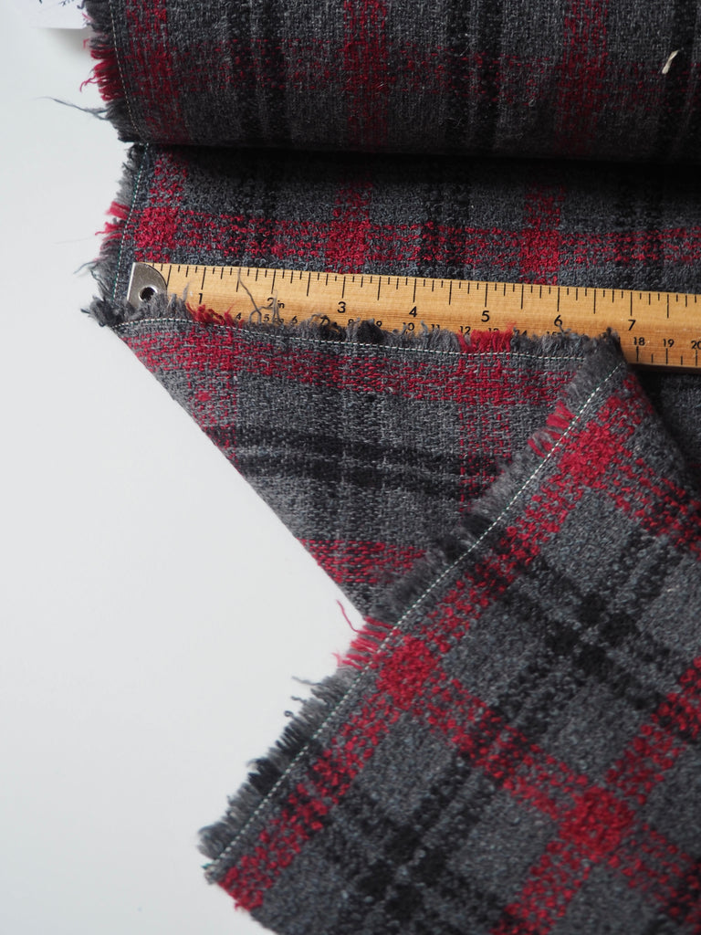 Red + Grey Check Wool Blend Tweed