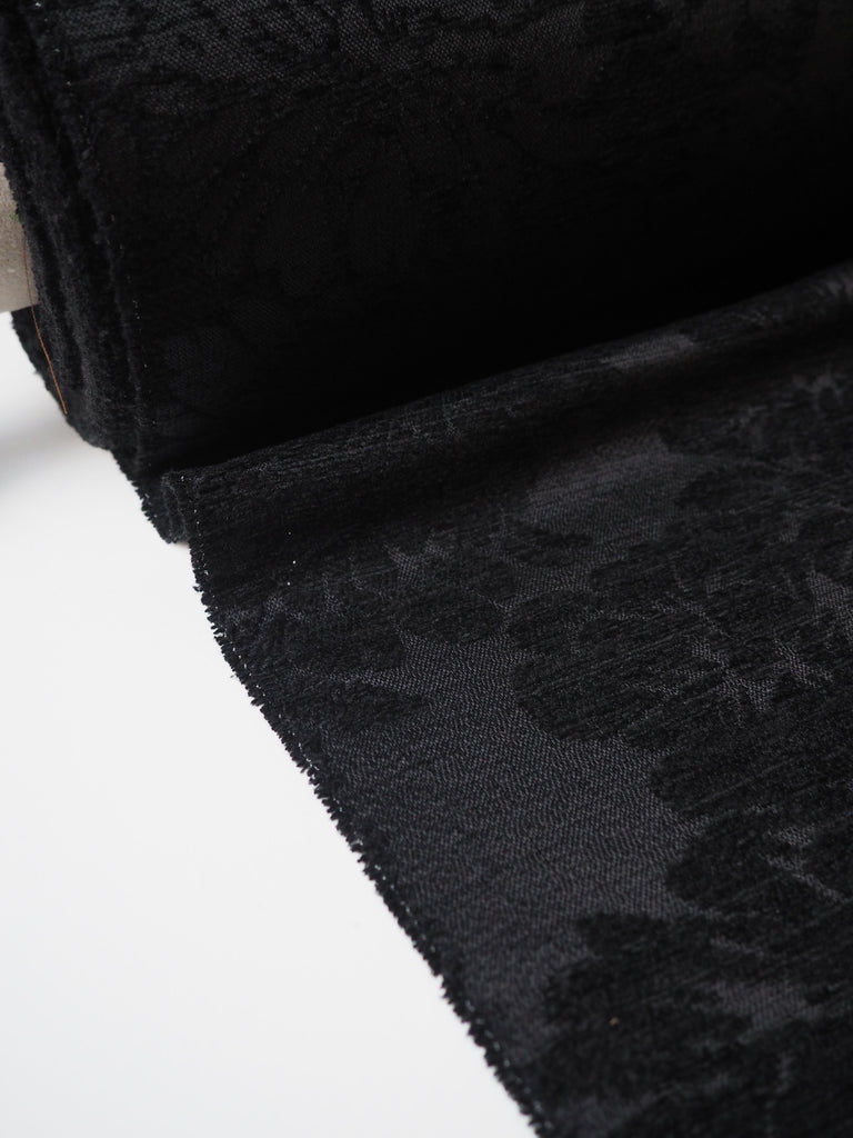 Black Chenille Floral Jacquard