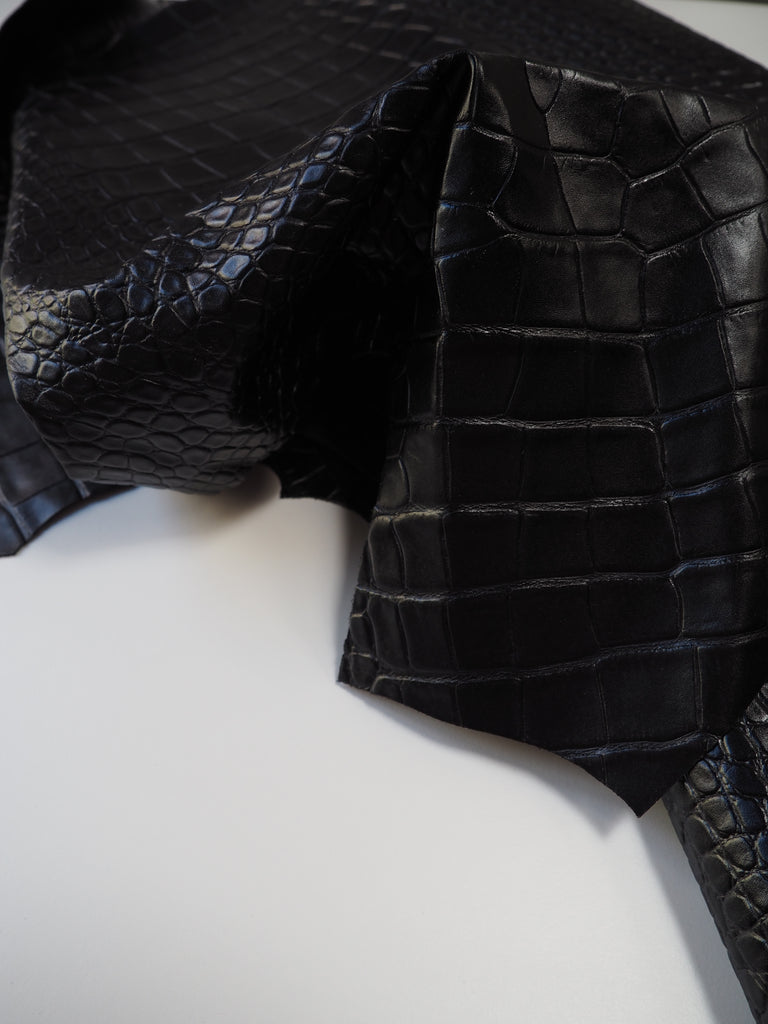 Shiny Black Embossed Crocodile Calfskin