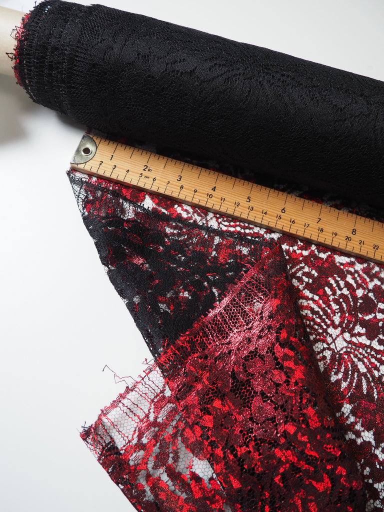 Red Iridescent Foiled French Lace