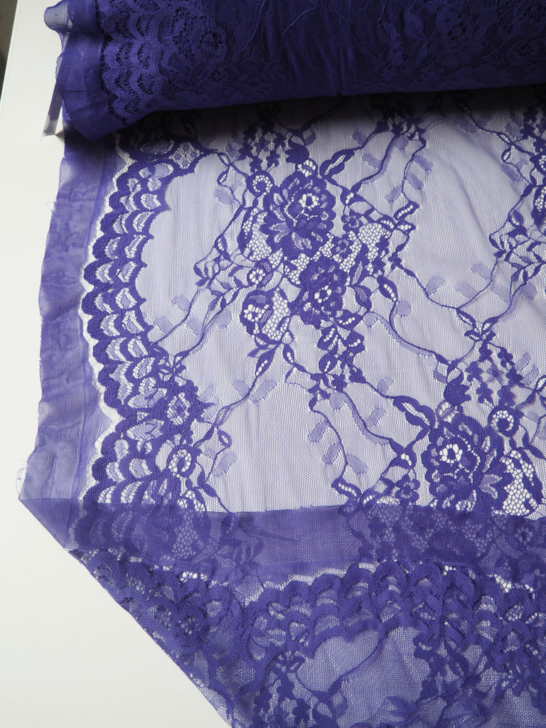 Violet Floral Motif Scallop Lace