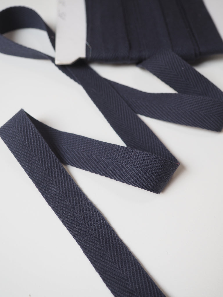 Navy Cotton Herringbone Webbing 20mm