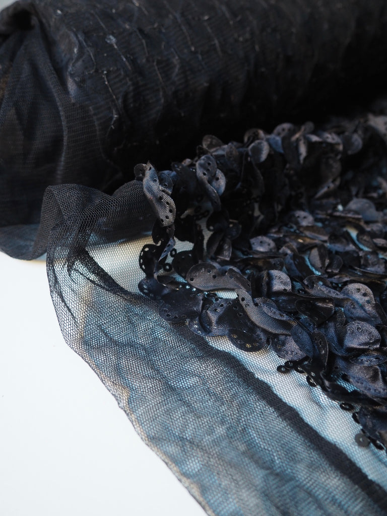 Black Scalloped Sequin 3D Tulle