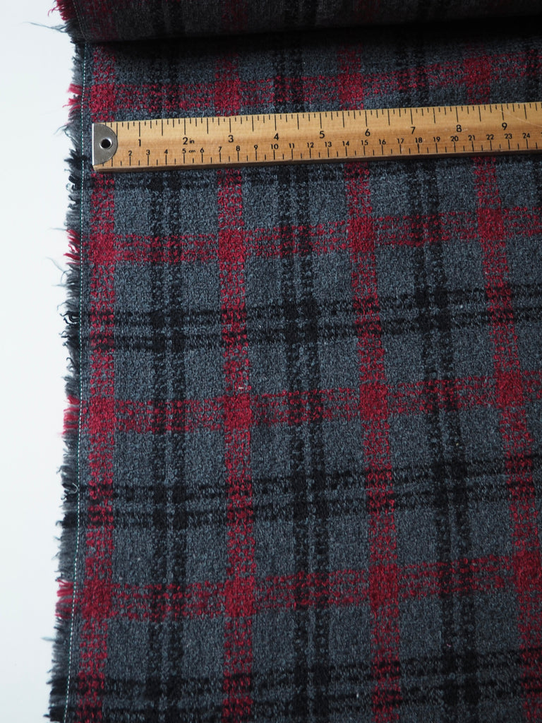 Red + Grey Check Wool Blend Tweed