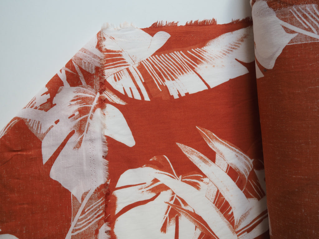 Copper Palm Print Cotton Lawn